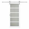 Renin 36 in. x 84 in. Easy Build 5-Lite Frosted Glass Barn Door with Hardware Kit BD062K01BW5TGE36084